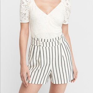 Super high waisted stripped linen shorts